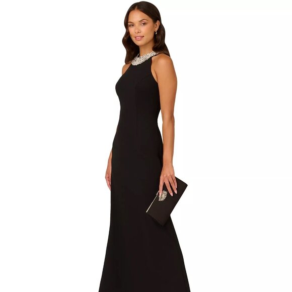 Adrianna Papell Dresses & Skirts - Adrianna Papell Women's Embellished Halter-Neck Gown Black Size 4